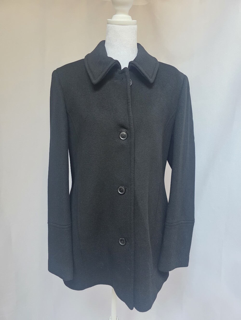 Calvin Klein Black 100% Wool Peacoat Coat Size 8